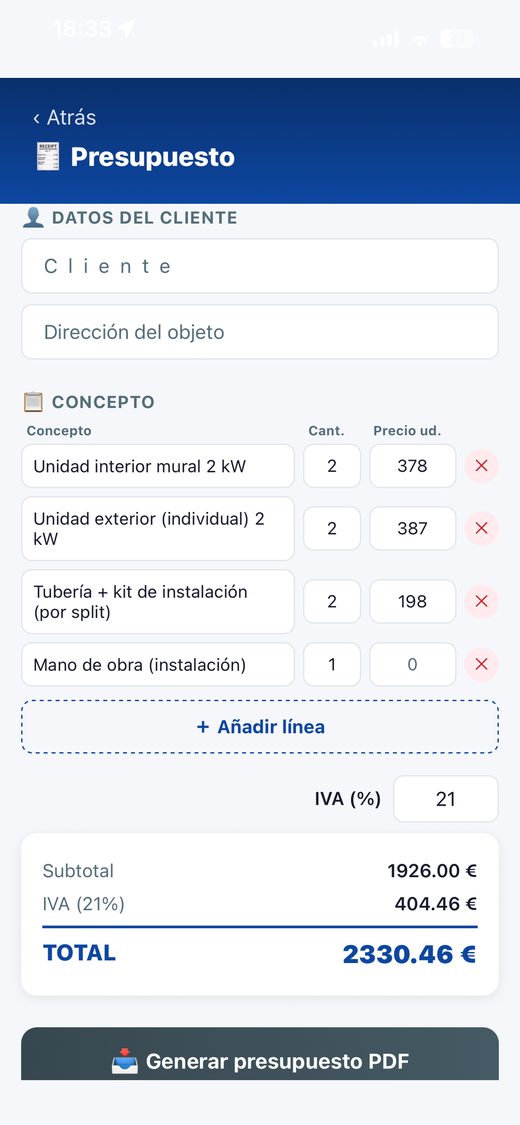 Presupuesto para el cliente